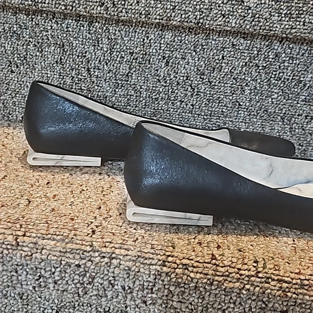 Calvin Klein Black Pointed Toe Flats with Silver Accent Heel